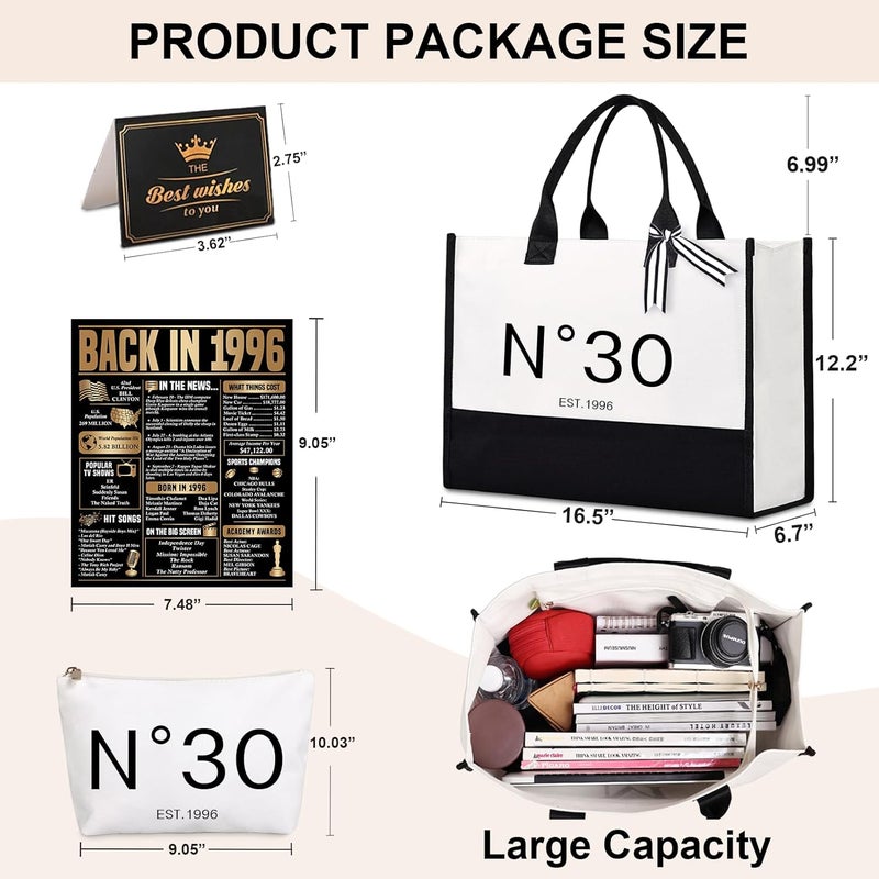 Lamyba 30th Birthday Gifts for Her, 30s Birthday Decorations for Women/Wife/Mom/Friends/Sister, Back in 1996 Poster, no 30 Tote Bag - Image 3